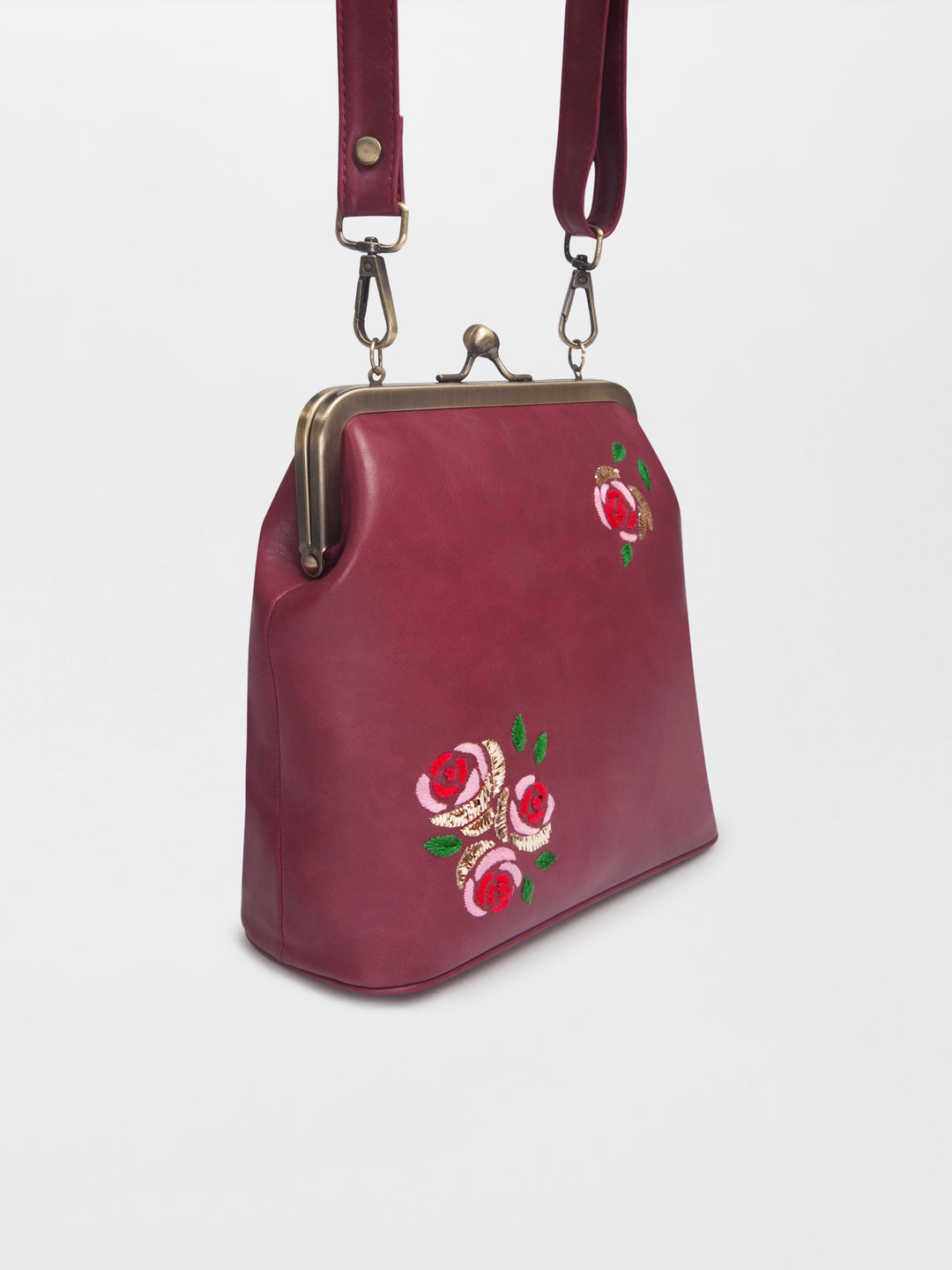 Burgundy Hand Embroidered Three Roses Clutch