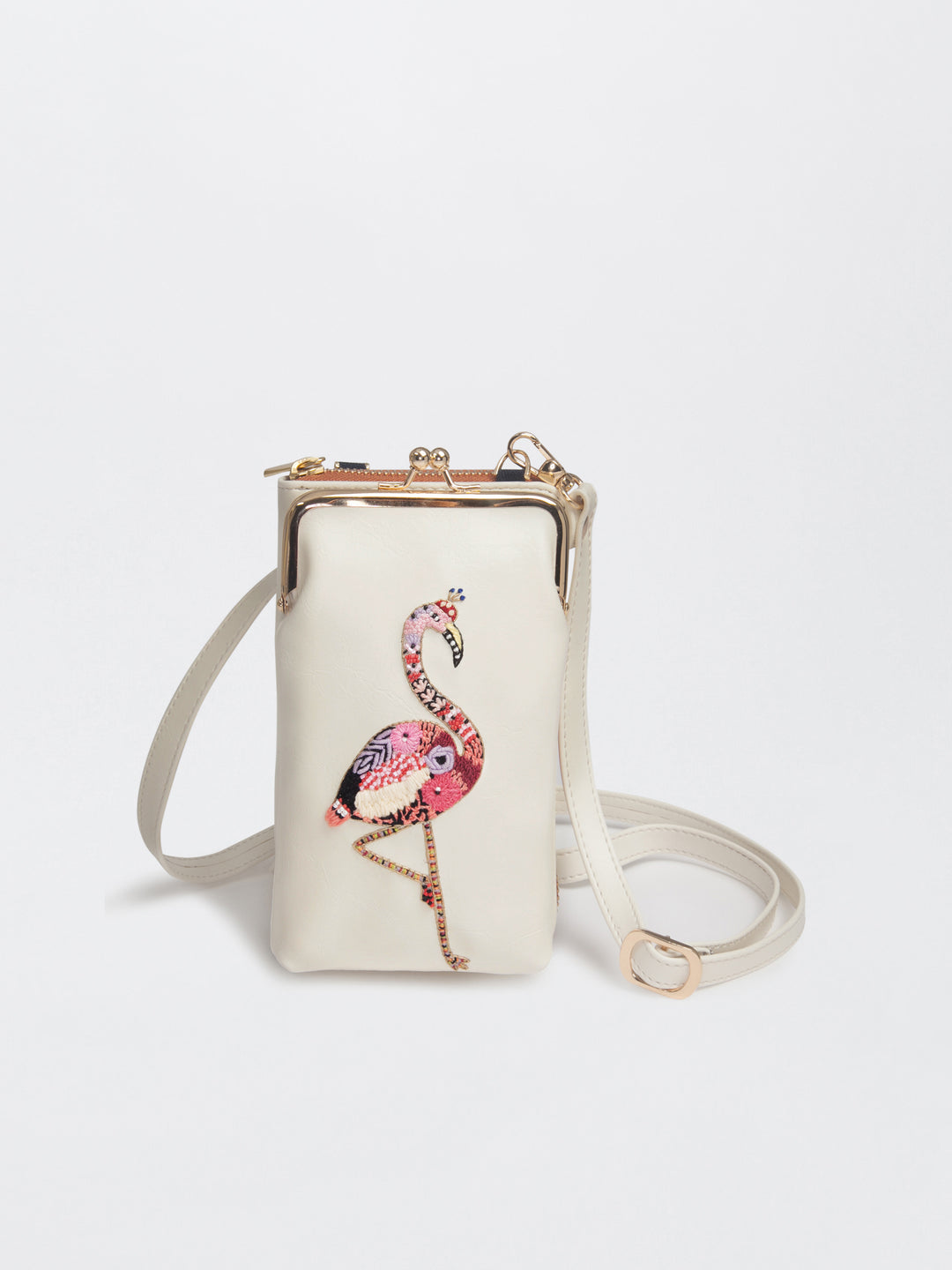 Hand Embroidered Flamingo Mobile cum Wallet Sling