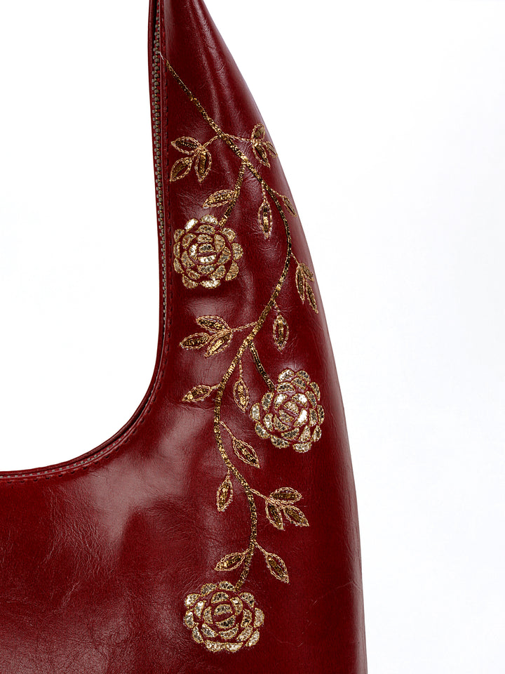 Gulzar Hand Embroidered Tote Bag - Deep Burgundy