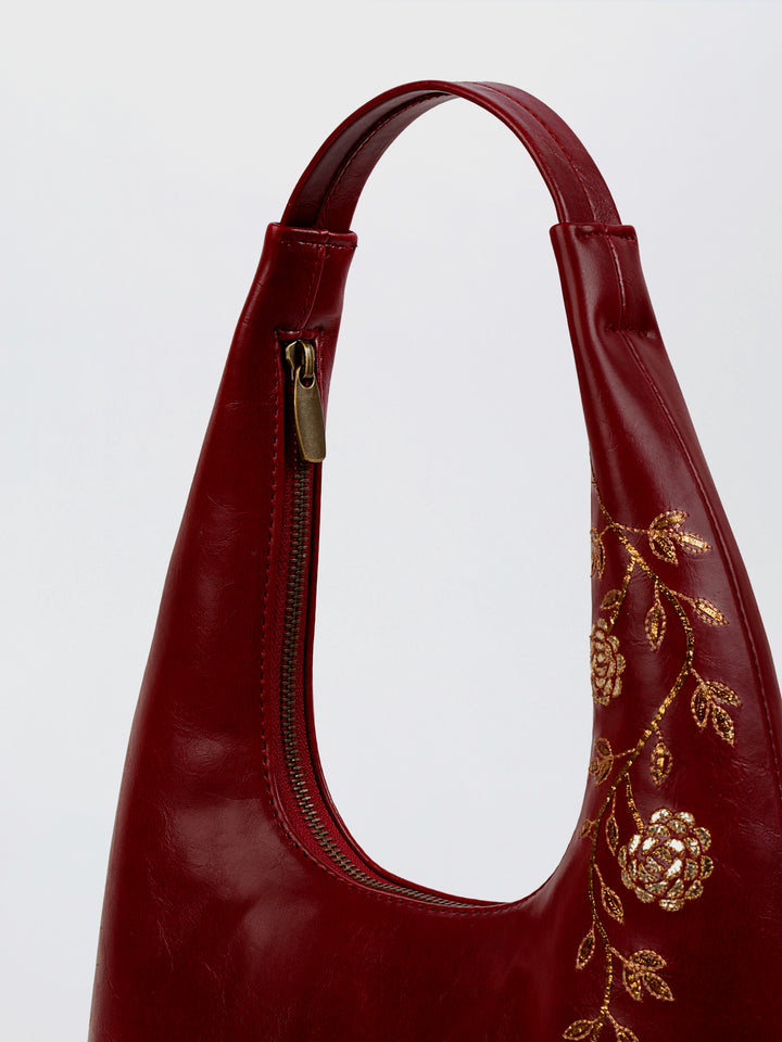Gulzar Hand Embroidered Tote Bag - Deep Burgundy
