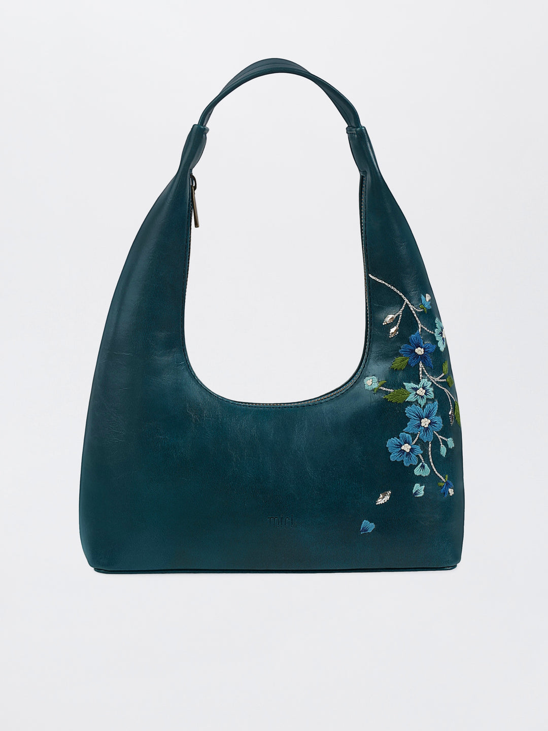 Misty Petals Hand Embroidered Shoulder Bag - Teal
