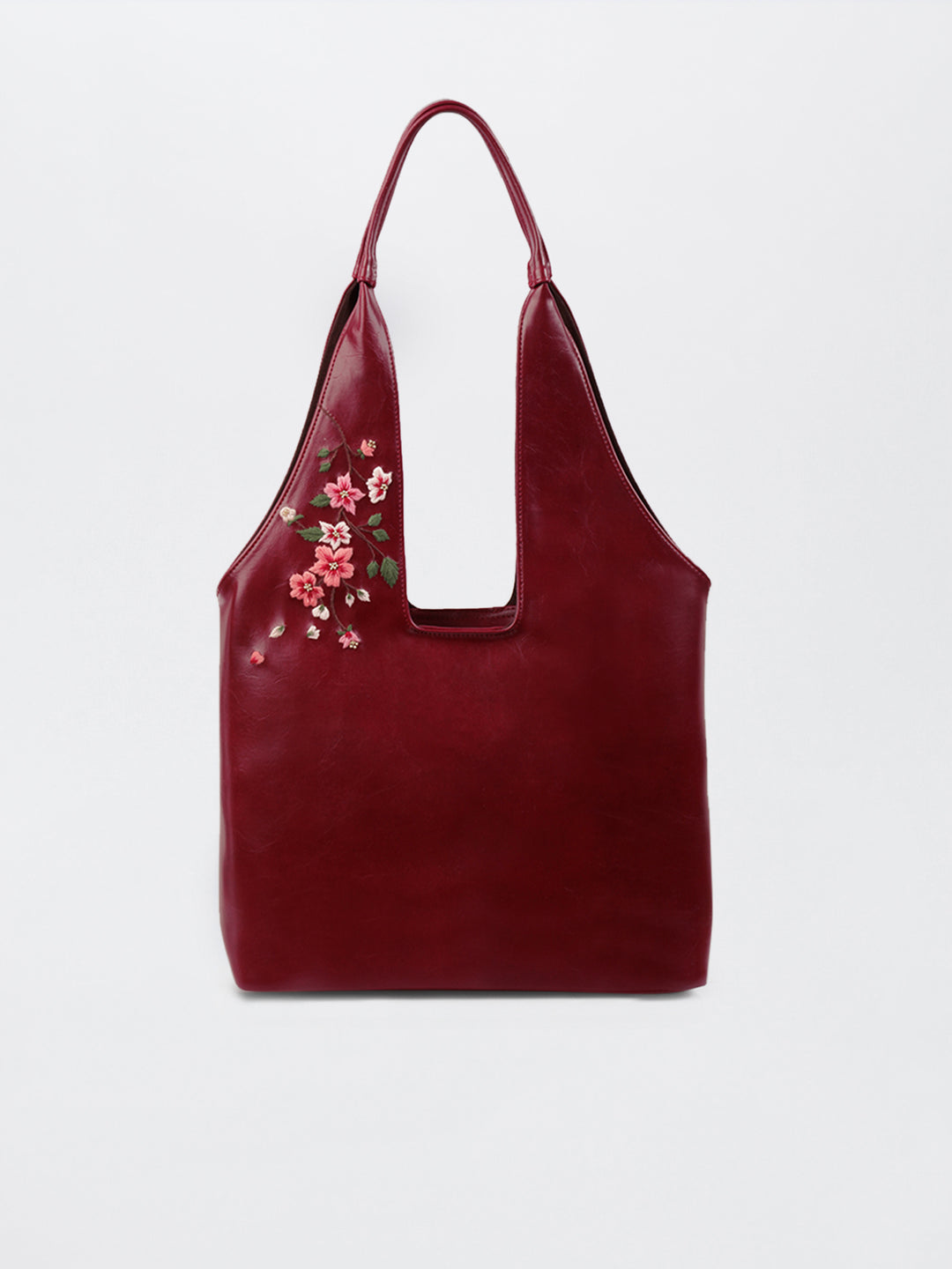 Misty Petals Hand Embroidered Chowk Tote - Kafal Berry