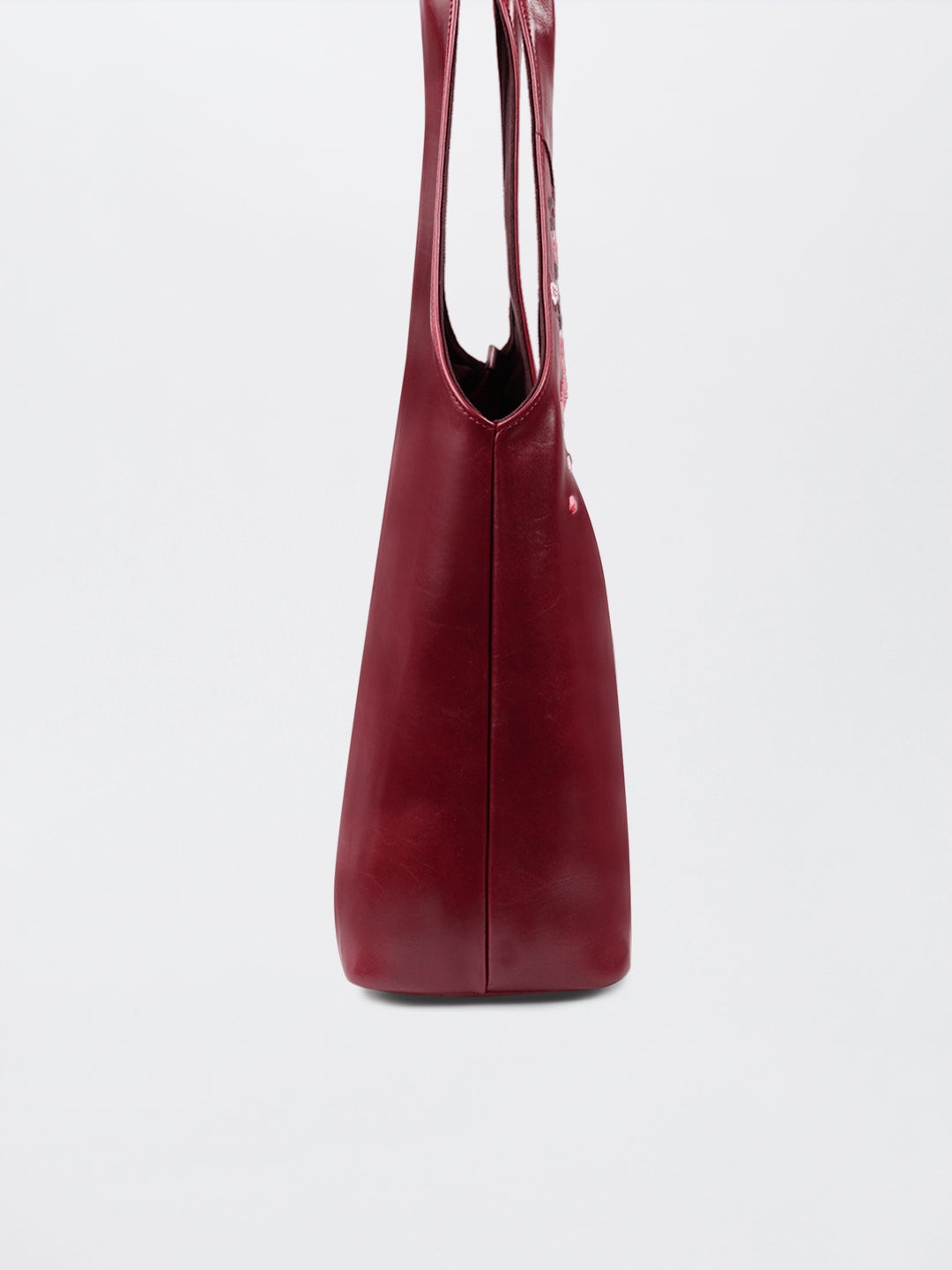 Misty Petals Hand Embroidered Chowk Tote - Kafal Berry