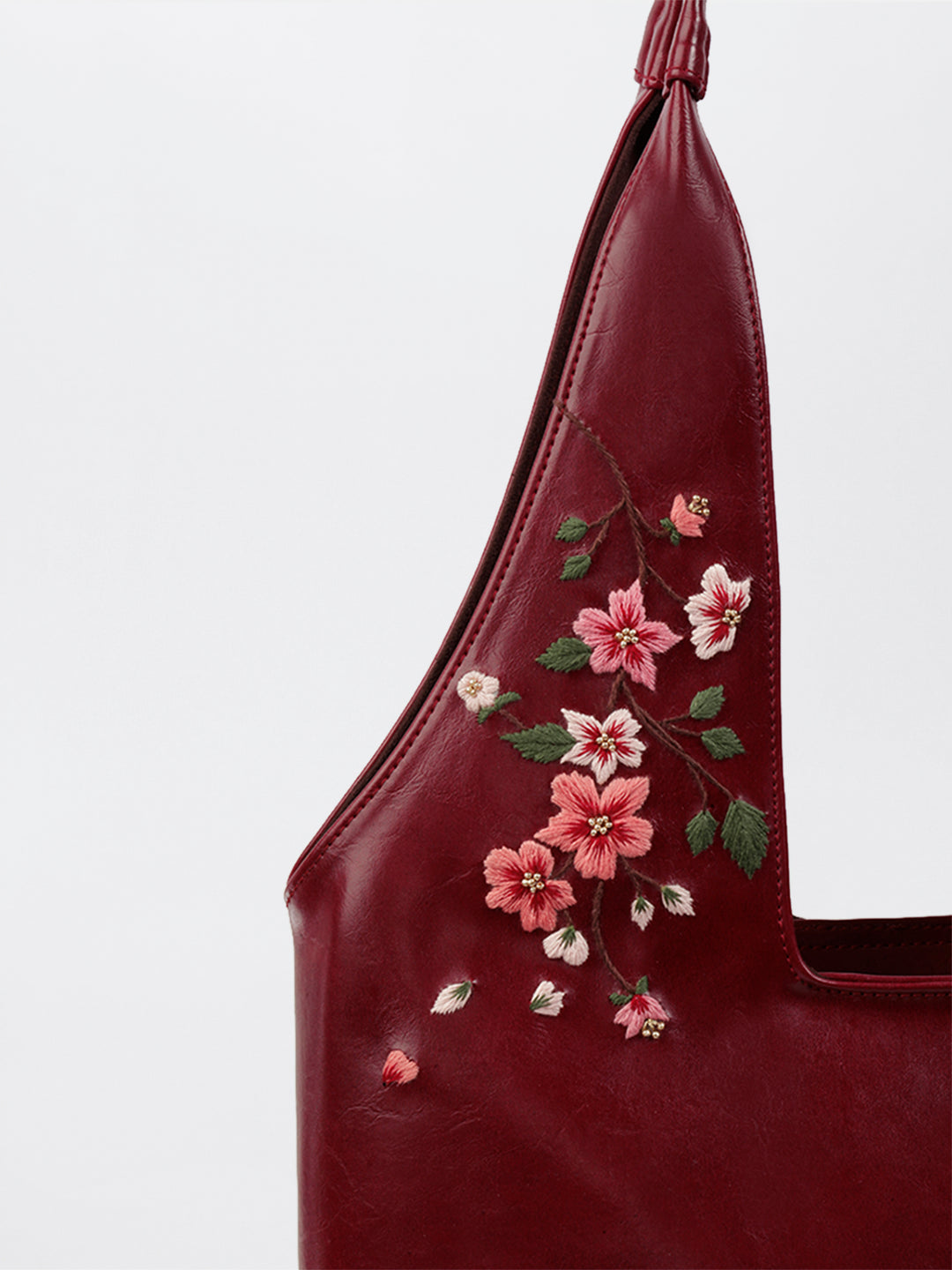 Misty Petals Hand Embroidered Chowk Tote - Kafal Berry