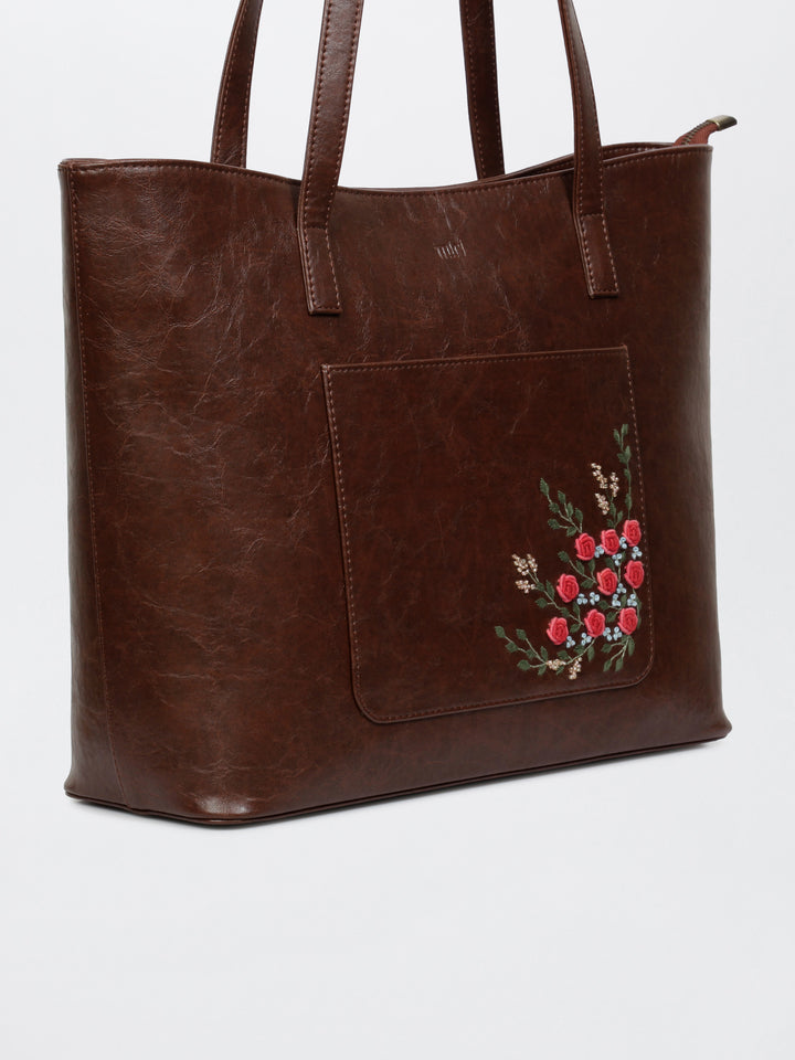 Van Gulab Hand Embroidered Safar Tote - Brown