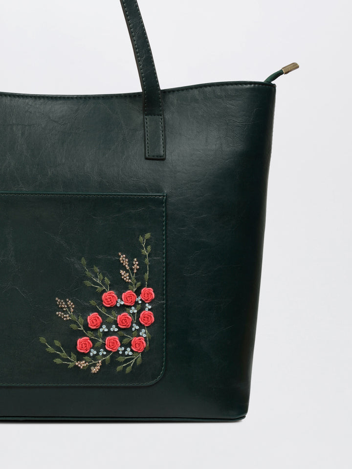 Van Gulab Hand Embroidered Safar Tote - Green