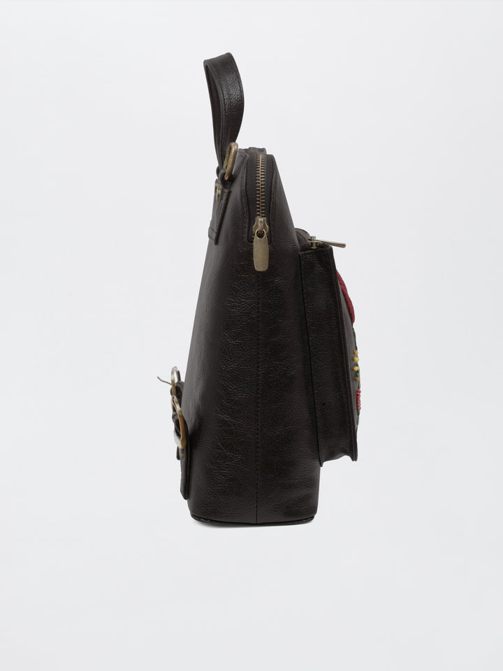 Rose Cross Stitch Convertible Backpack Cum Sling