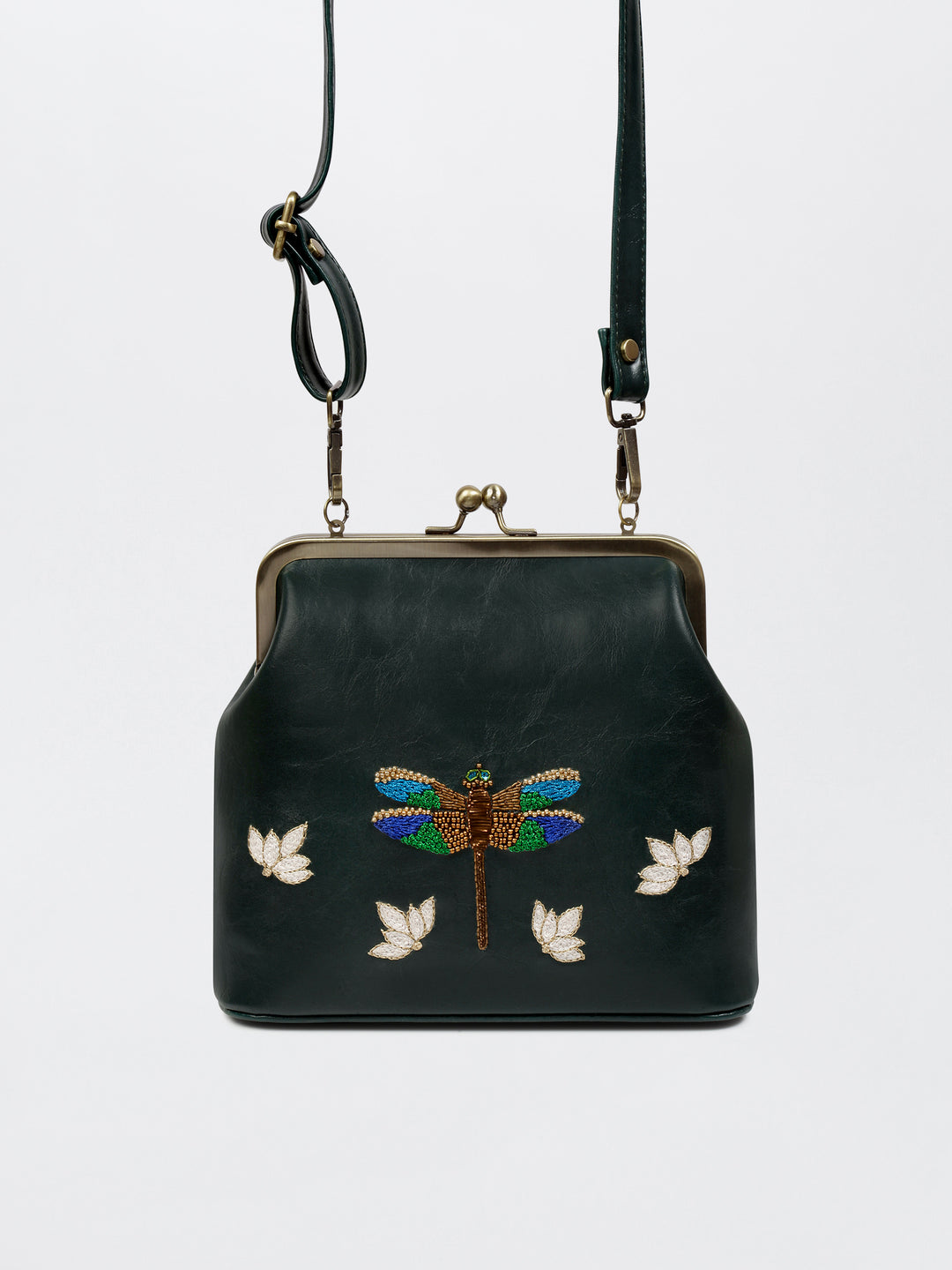 Dragonfly - Hand Embroidered Vintage Clutch - Green