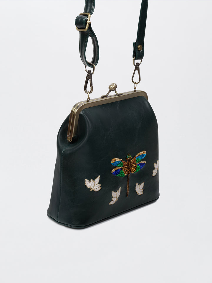 Dragonfly - Hand Embroidered Vintage Clutch - Green