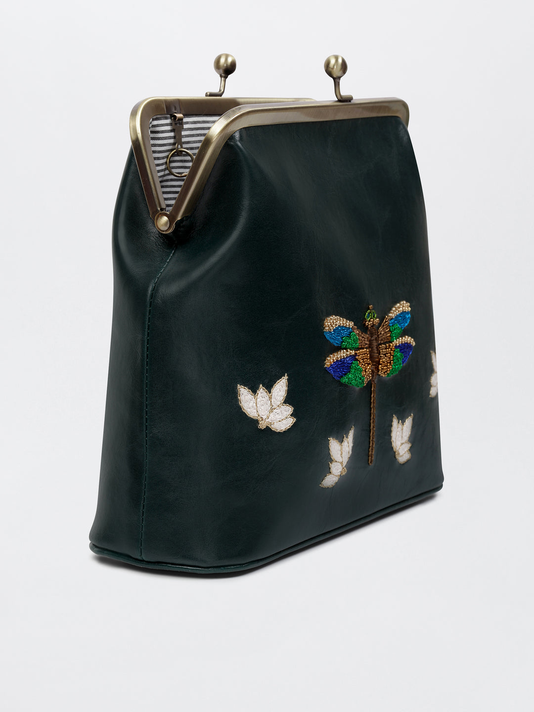 Dragonfly - Hand Embroidered Vintage Clutch - Green