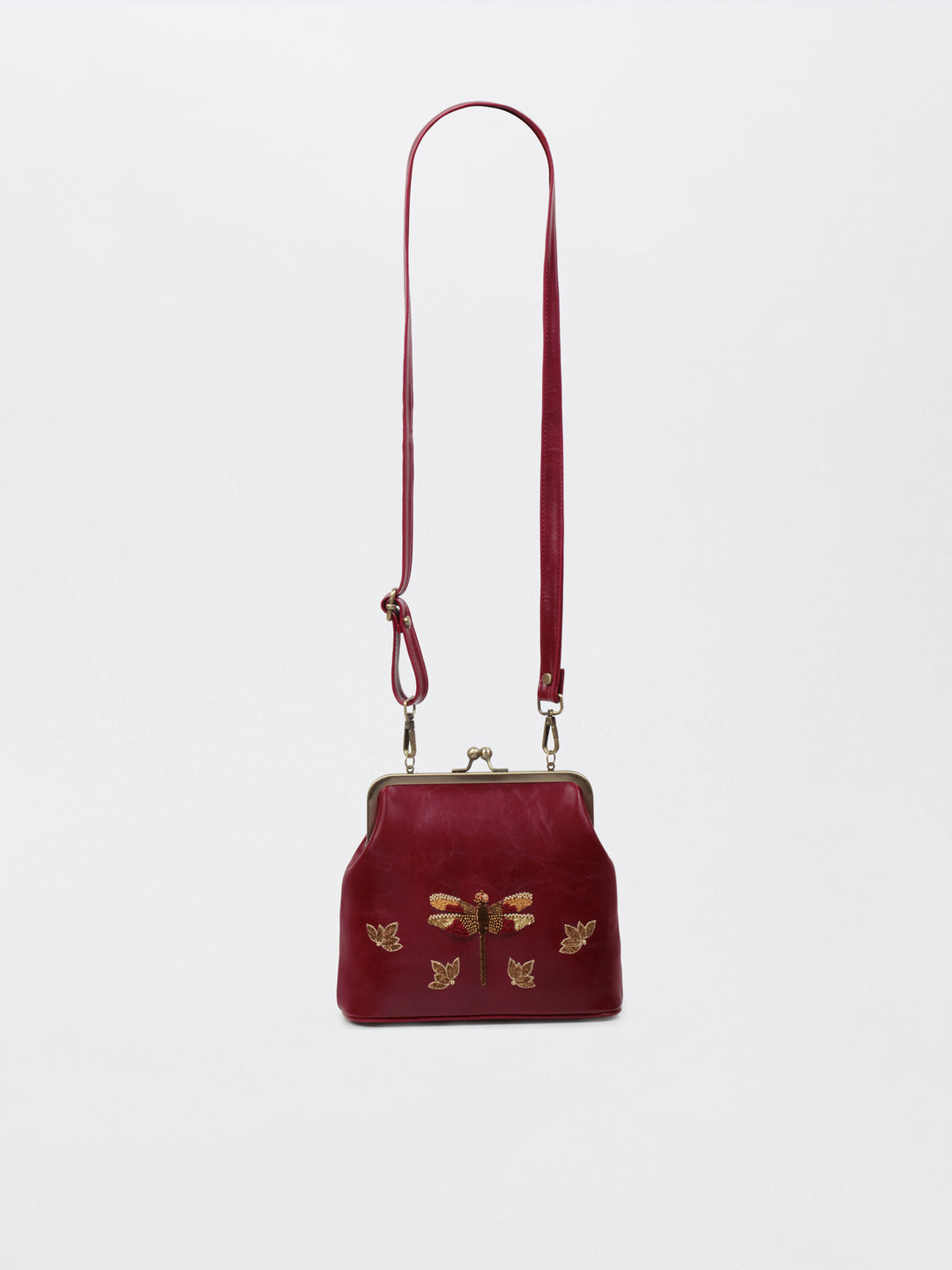 Dragonfly - Hand Embroidered Vintage Clutch - Maroon