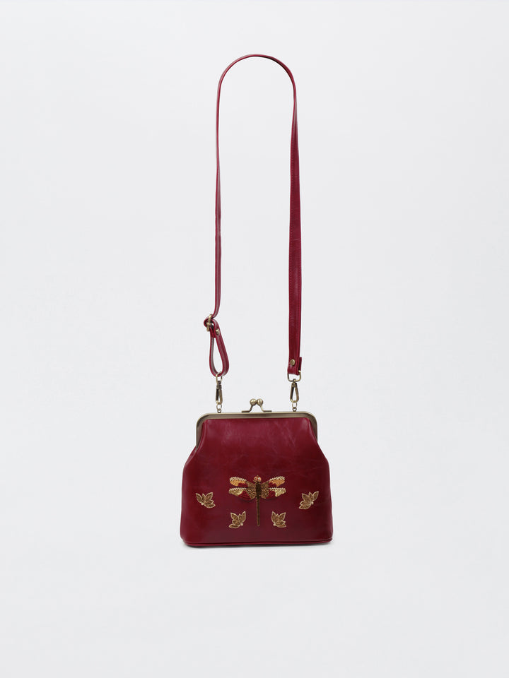 Dragonfly - Hand Embroidered Vintage Clutch - Maroon