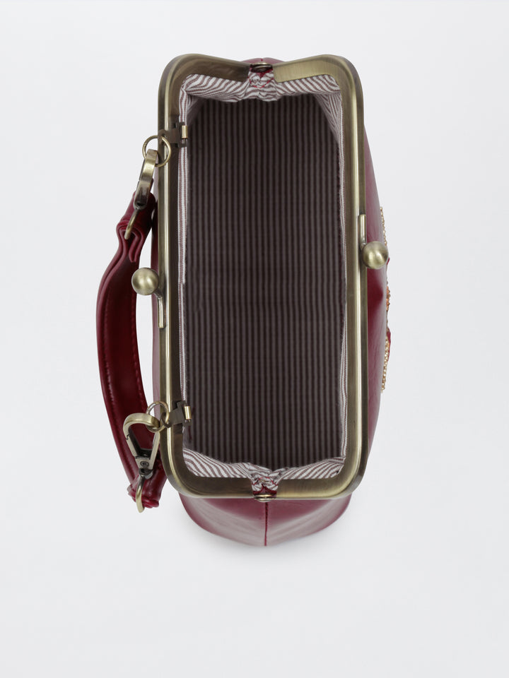 Dragonfly - Hand Embroidered Vintage Clutch - Maroon