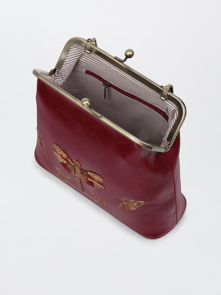 Dragonfly - Hand Embroidered Vintage Clutch - Maroon