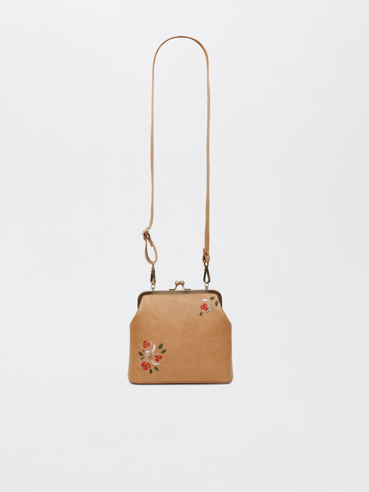 Three Roses - Hand Embroidered Vintage Clutch - Beige