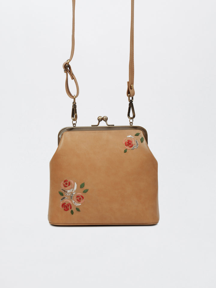 Three Roses - Hand Embroidered Vintage Clutch - Beige