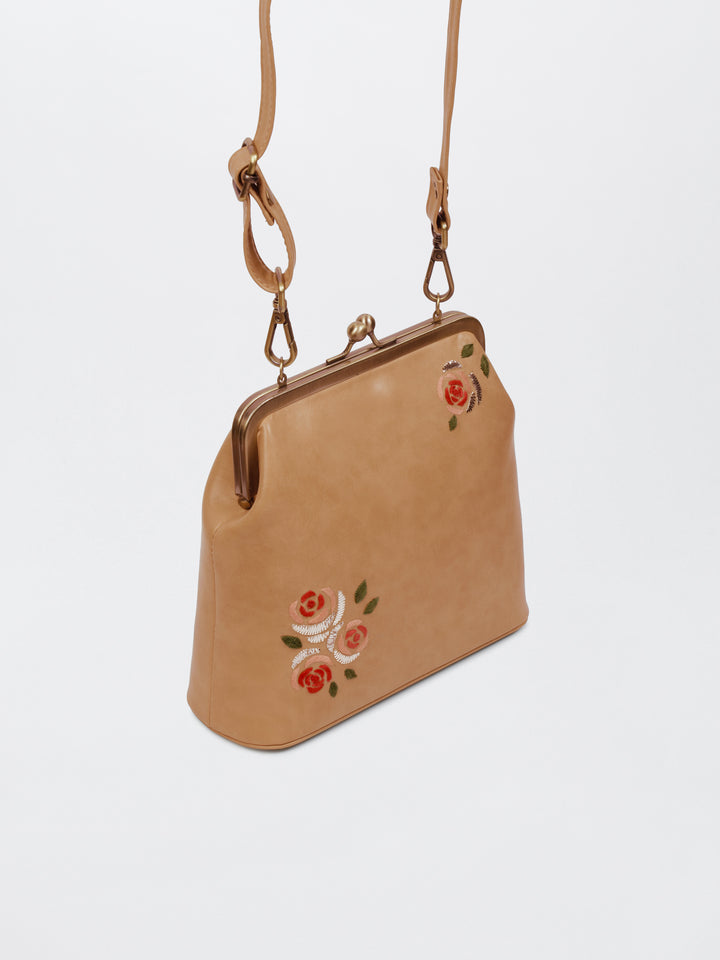 Three Roses - Hand Embroidered Vintage Clutch - Beige