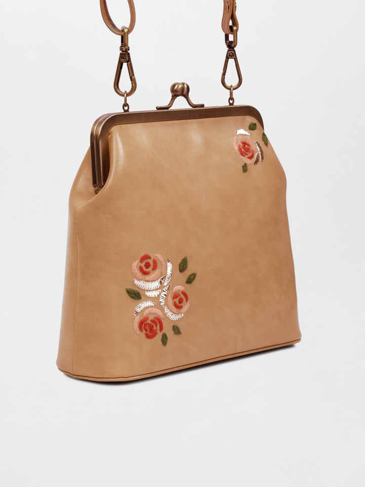Three Roses - Hand Embroidered Vintage Clutch - Beige
