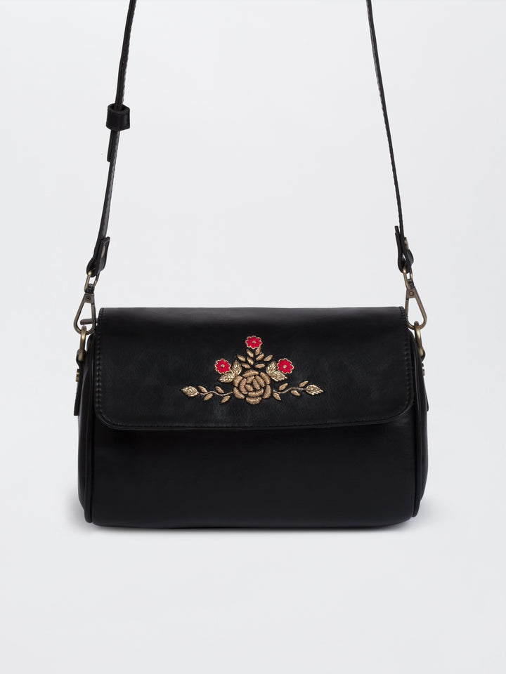 Zari Roses Retro Style Flap Sling - Black