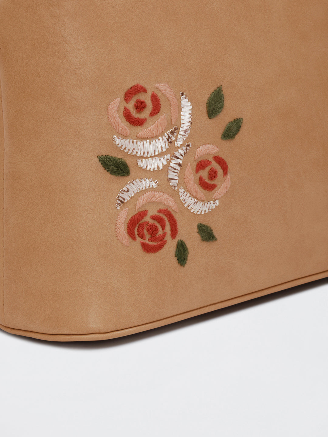 Three Roses - Hand Embroidered Vintage Clutch - Beige