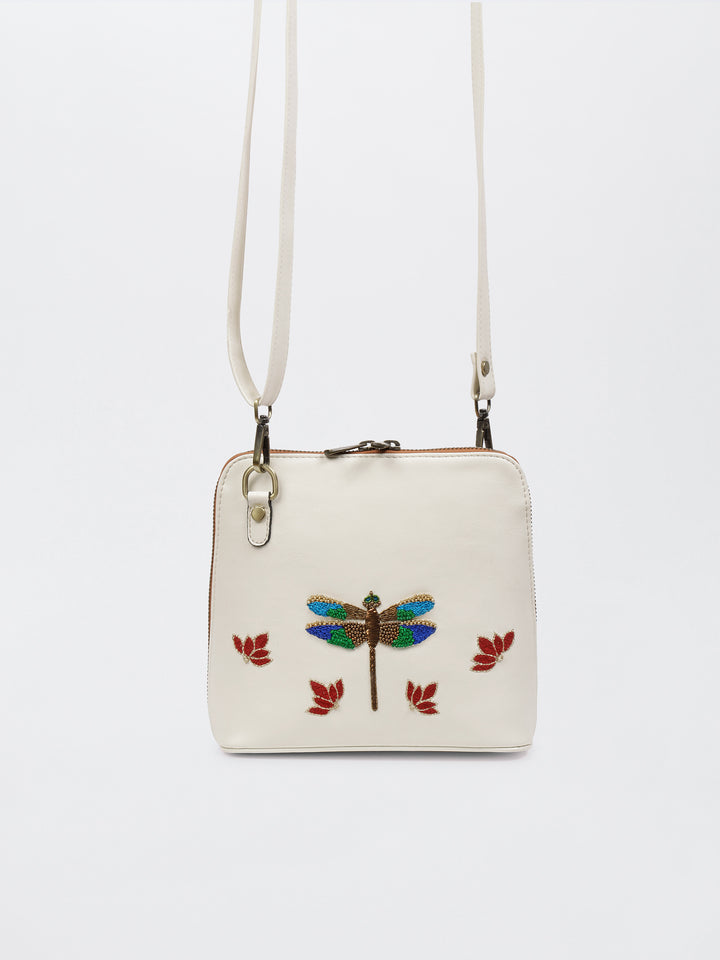 Dragonfly Hand Embroidered Venice Sling - Ivory