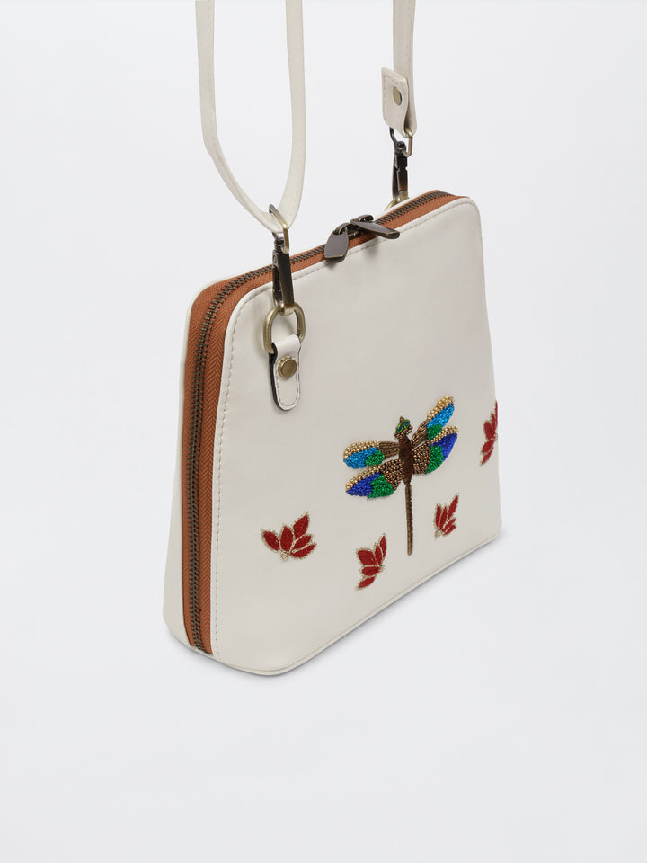 Dragonfly Hand Embroidered Venice Sling - Ivory