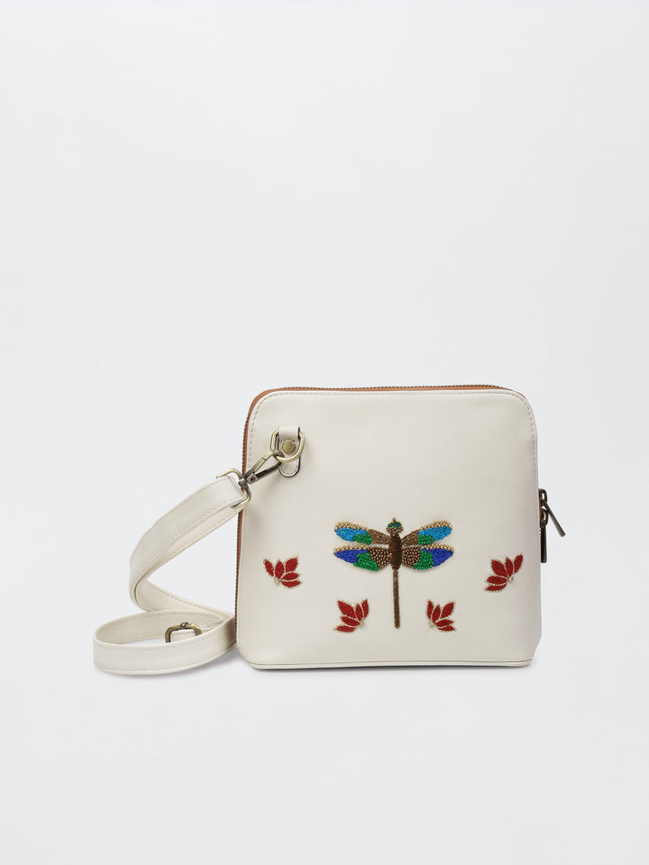 Dragonfly Hand Embroidered Venice Sling - Ivory
