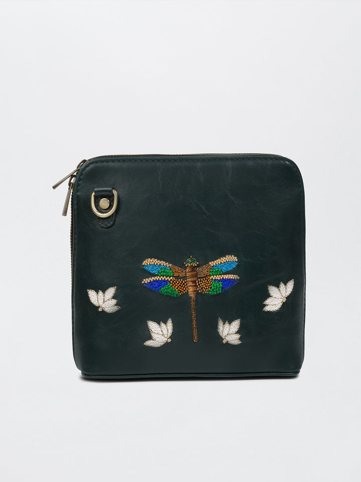 Dragonfly Hand Embroidered Venice Sling - Green
