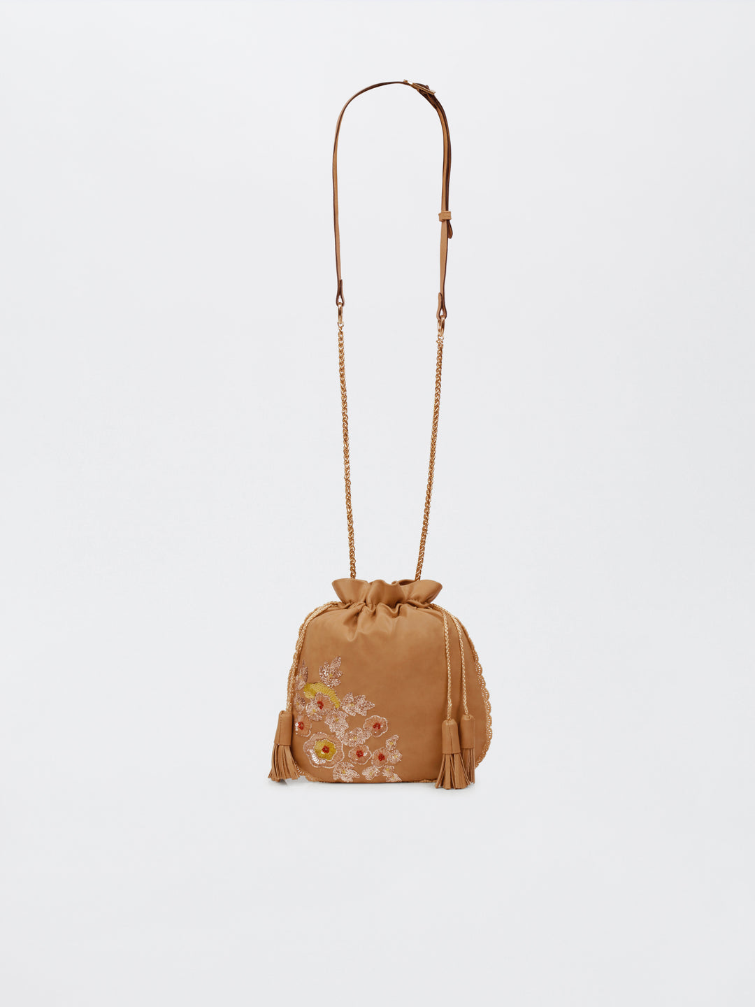 Beige Hand Embroidered Dabka Pitta Roses Potli Bag