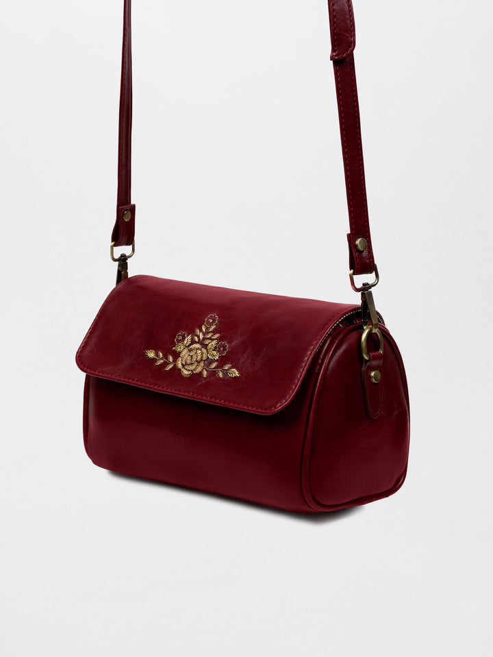 Naqsh - Hand Embroidered Retro Flap Sling - Maroon