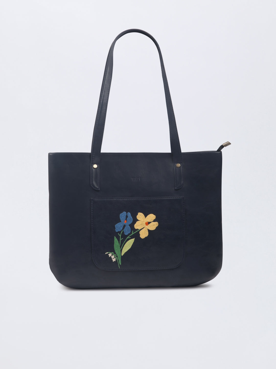 Hand Embroidered Blue Iris Tote Bag