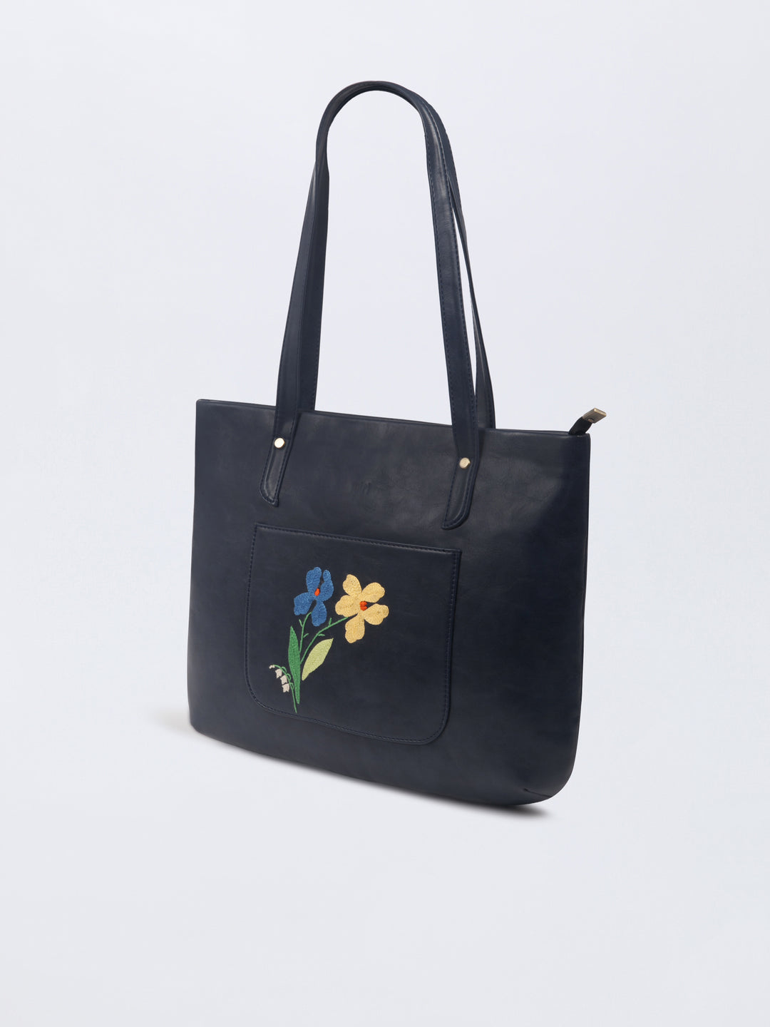 Hand Embroidered Blue Iris Tote Bag