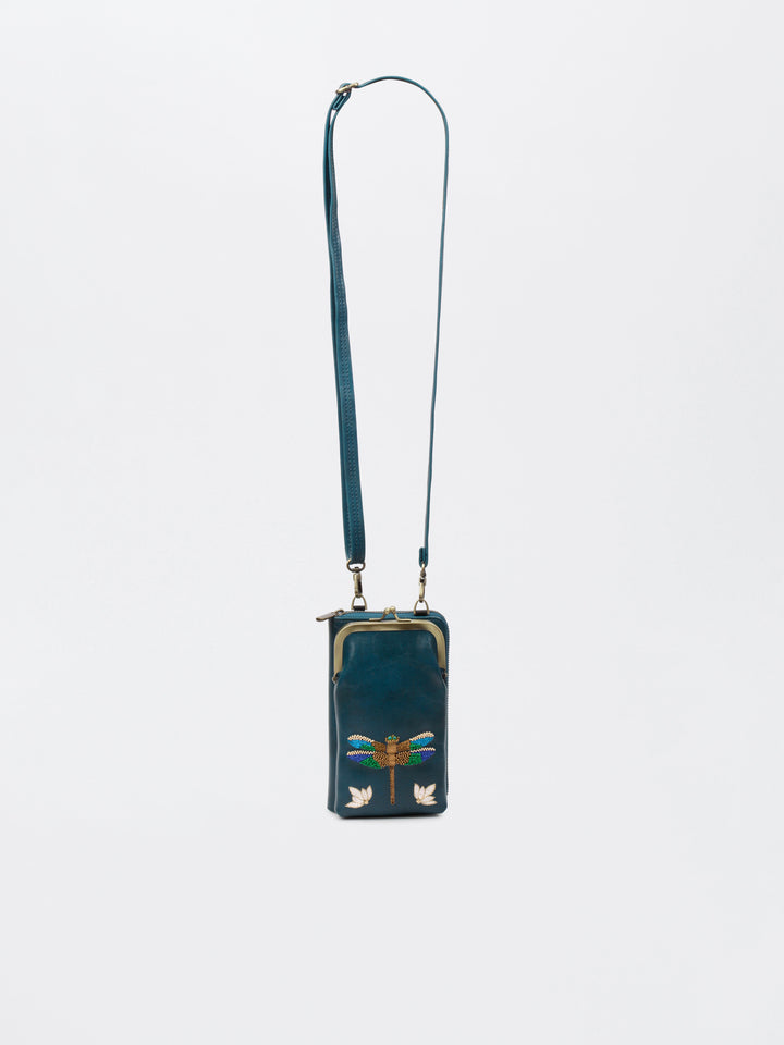 Hand Embroidered Dragonfly 2-in-1 Mobile Wallet Sling