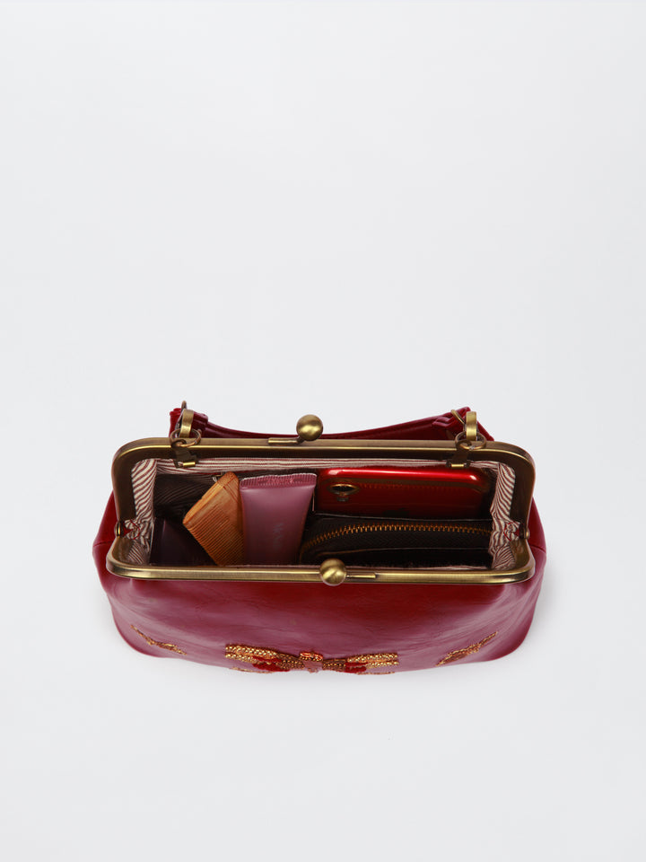 Dragonfly - Hand Embroidered Vintage Clutch - Maroon
