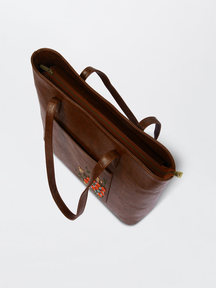 Van Gulab Hand Embroidered Safar Tote - Brown