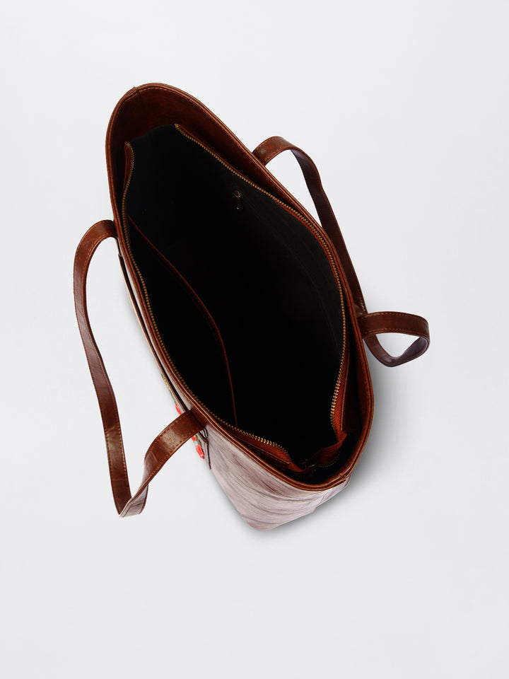 Van Gulab Hand Embroidered Safar Tote - Brown