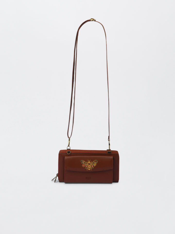 Queenbee Hand Embroidered Wallet Wrist Sling - Brown