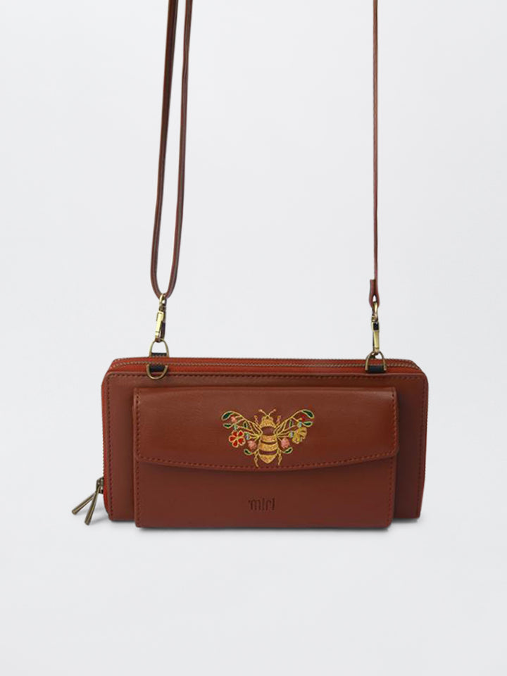 Queenbee Hand Embroidered Wallet Wrist Sling - Brown