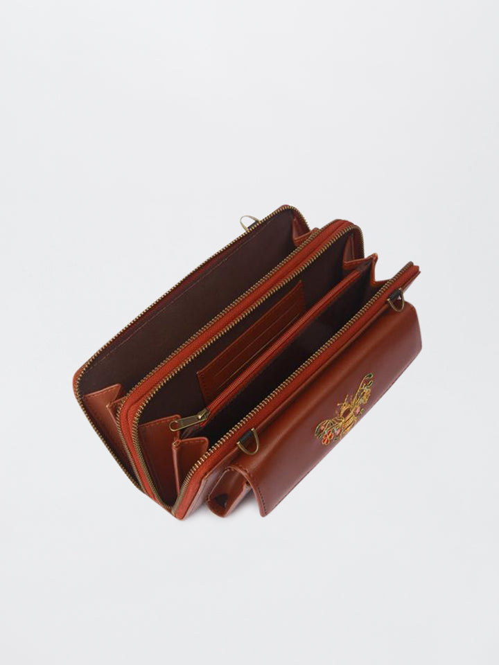 Queenbee Hand Embroidered Wallet Wrist Sling - Brown
