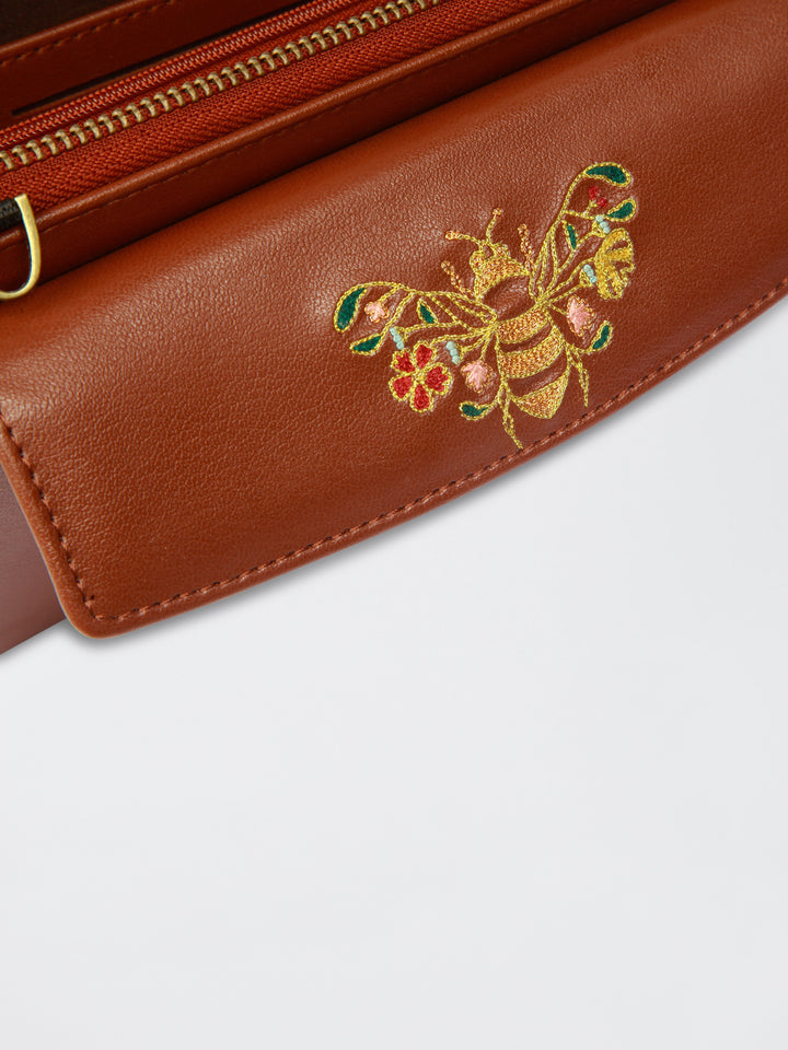 Queenbee Hand Embroidered Wallet Wrist Sling - Brown