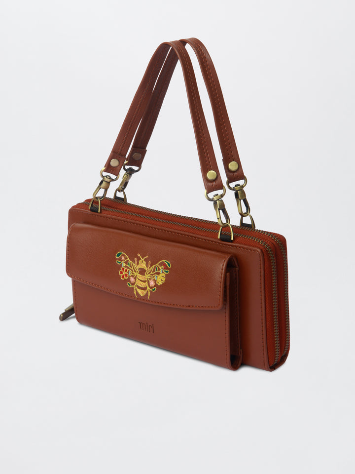 Queenbee Hand Embroidered Wallet Wrist Sling - Brown