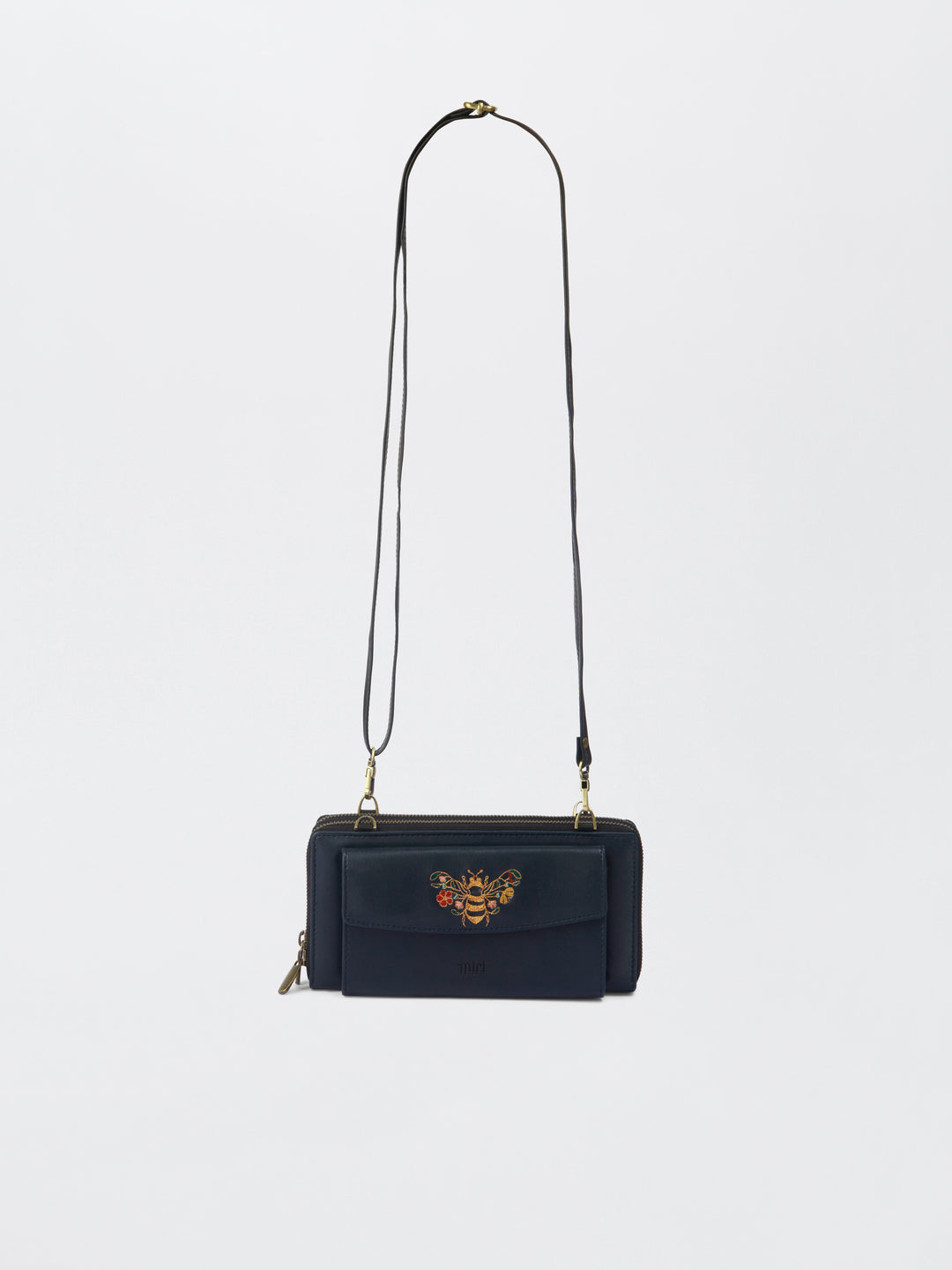 Queenbee Hand Embroidered Wallet. Wrist Sling - Midnight Blue