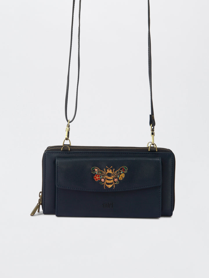 Queenbee Hand Embroidered Wallet. Wrist Sling - Midnight Blue