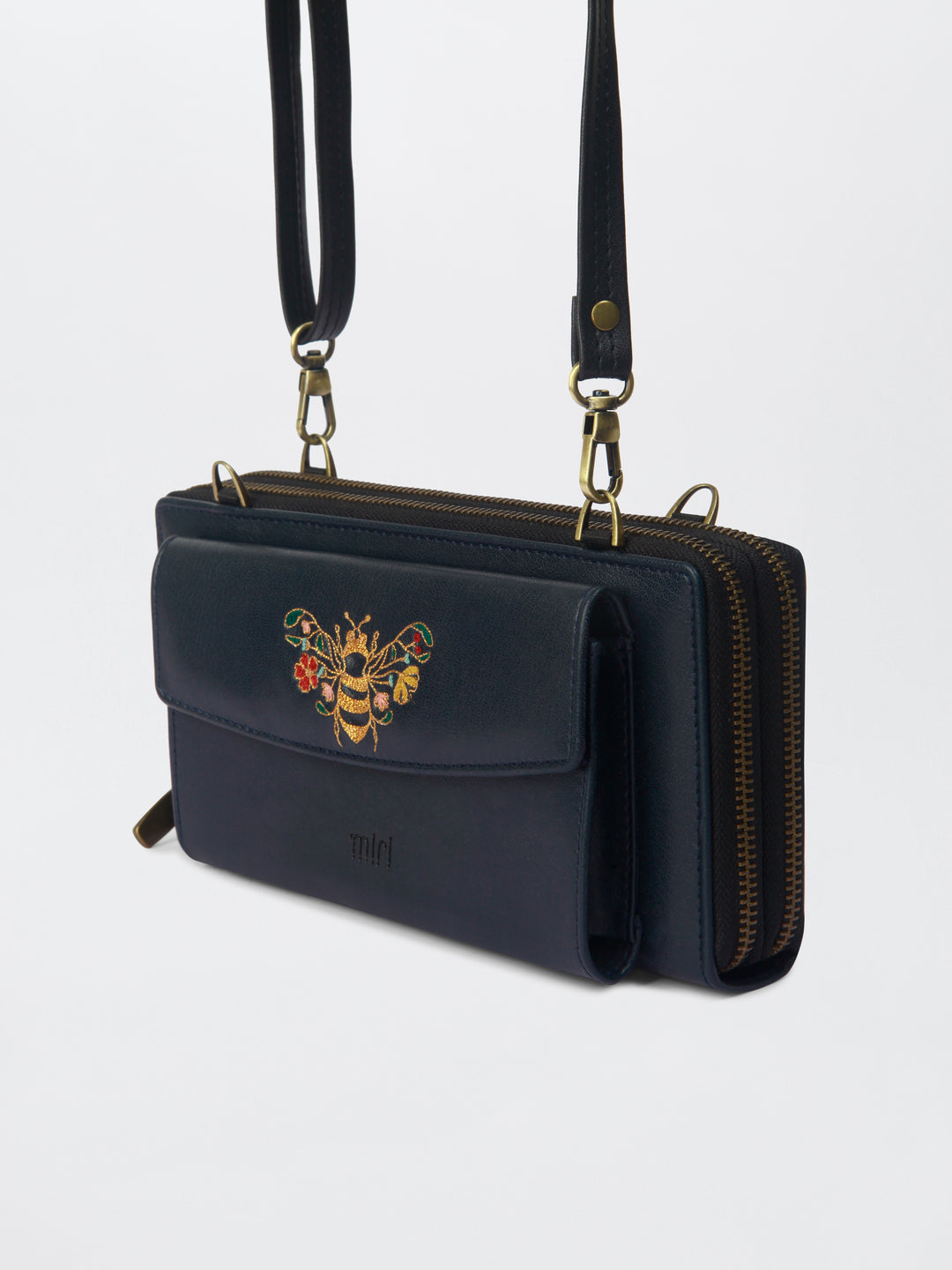 Queenbee Hand Embroidered Wallet. Wrist Sling - Midnight Blue