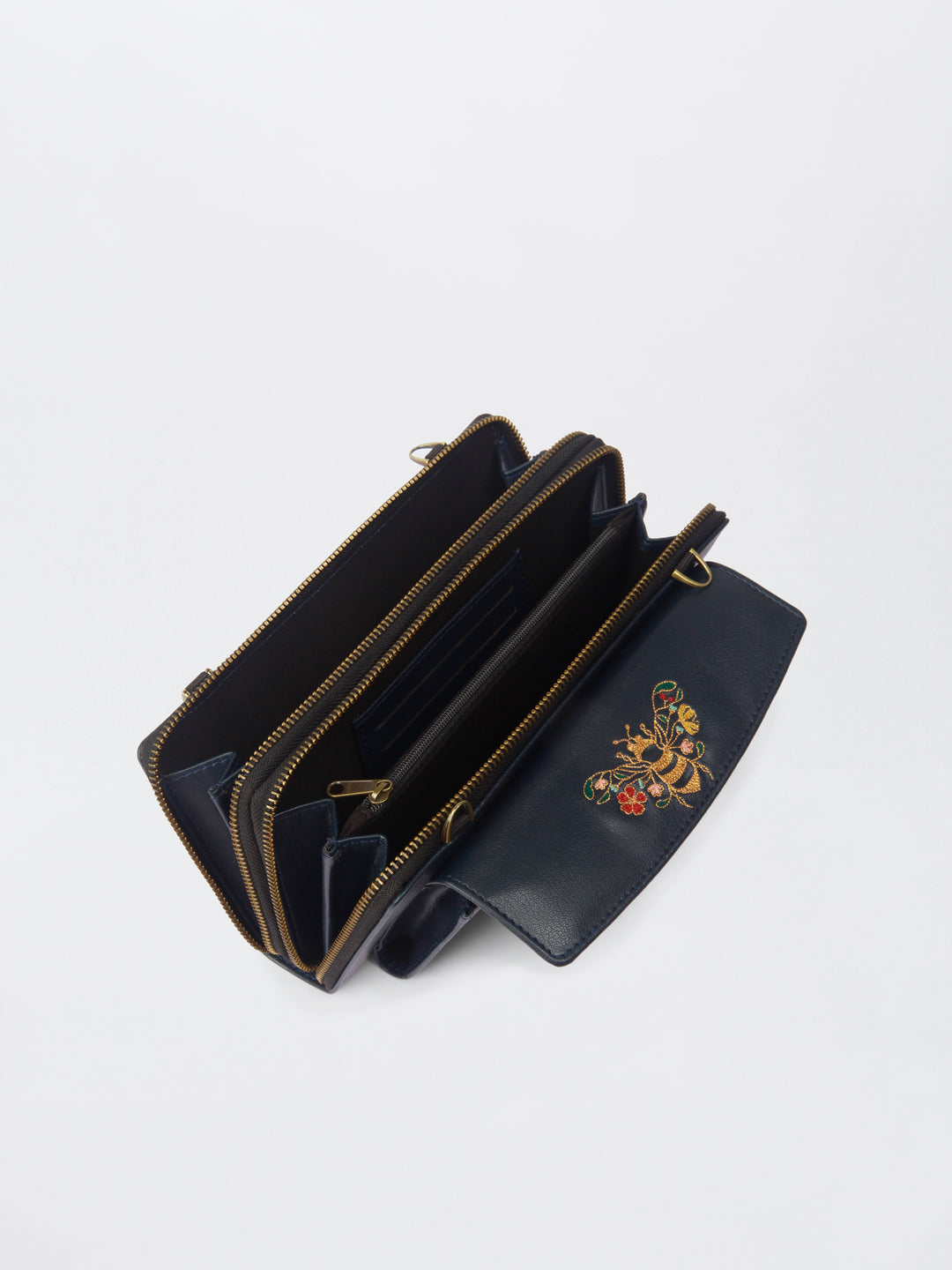 Queenbee Hand Embroidered Wallet. Wrist Sling - Midnight Blue