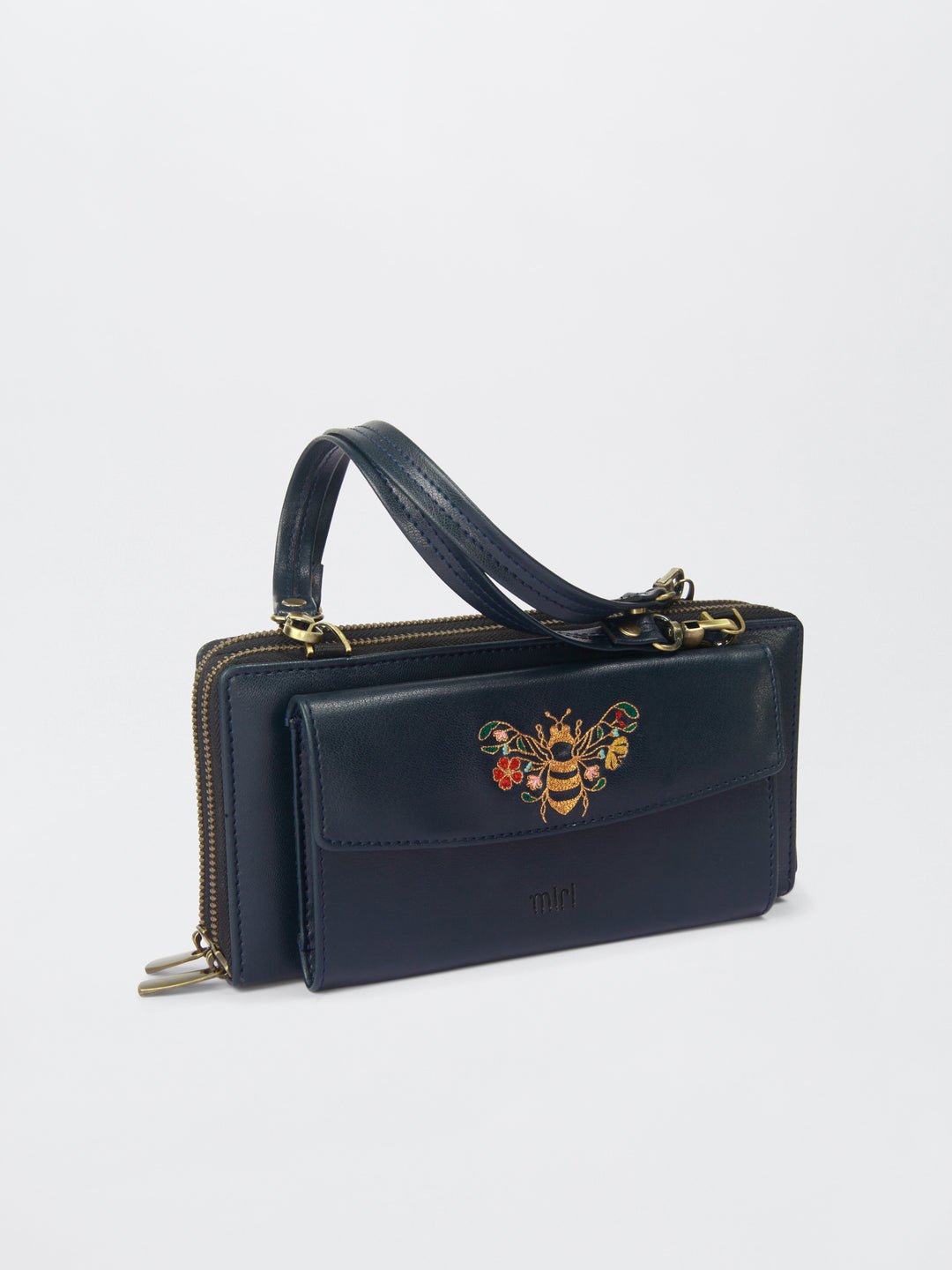 Queenbee Hand Embroidered Wallet. Wrist Sling - Midnight Blue