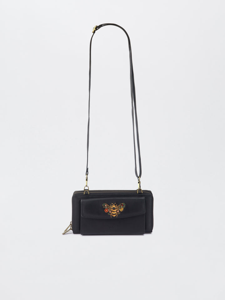 Queenbee Hand Embroidered Wallet. Wrist Sling - Midnight Black