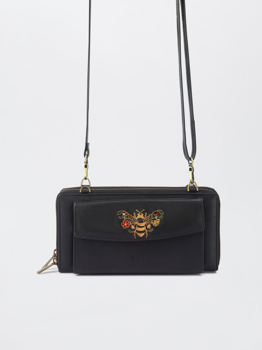 Queenbee Hand Embroidered Wallet. Wrist Sling - Midnight Black