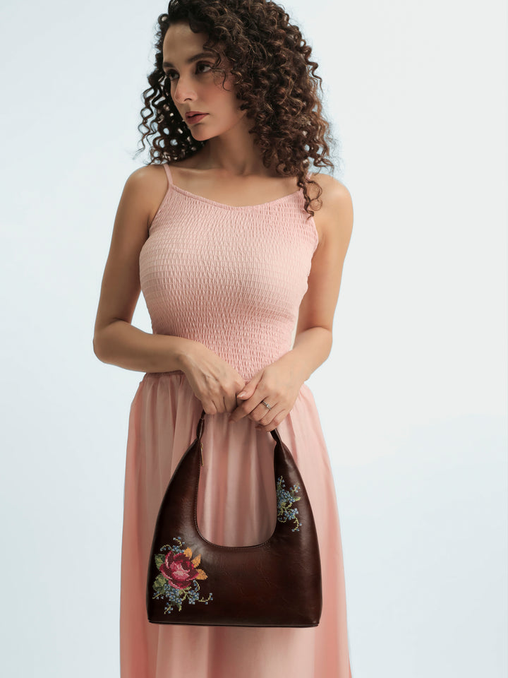 Nilgiri Dawn Cross Stitched Shoulder Bag - Brown