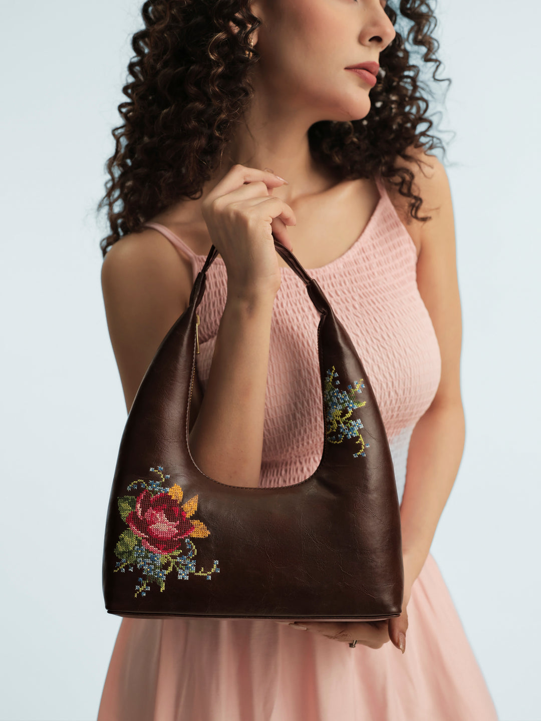 Nilgiri Dawn Cross Stitched Shoulder Bag - Brown